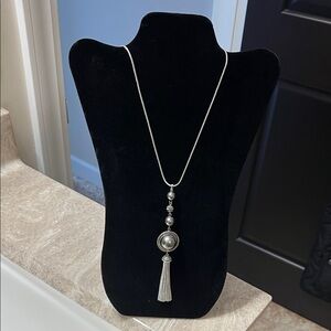Elegant Silver Tassel Necklace 36”
